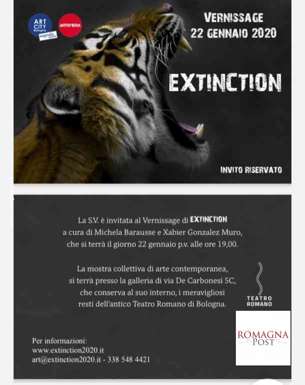 e sempre in data 22 gennaio 2020 alle ore 19:00 si svolgerà il Vernissage della Collettiva d’Arte Contemporanea dal titolo “Extition”a Bologna in concomitanza con Art City 2020, il più grande Evento Italiano di Arte conosciuto nel mondo. La mostra Collettiva “Extition”sarà allestita presso l’Antico Teatro Romano in via De Carbonesi 5 C, all’interno di una location quanto mai suggestiva dove, fra le mura di un edificio moderno, si trovano i resti delle mura di fondazione e delle integrazioni dell’emiciclo gradonato, con 90 metri di diametro che era in grado di contenere circa 7.000 spettatori. Era uno dei più antichi teatri dell’epoca romana che risale al I° secolo a.C. mentre il completamento dei lavori di costruzione risale all’epoca dell’Impero di Nerone. E’ quindi questo un luogo ricco di Storia dove il lontano passato sa coniugarsi all’unisono con la modernità del presente, quasi a volere testimoniare l’ingegno creativo del genere umano, lungo lo scorrere del tempo e delle diverse epoche. Ora però è questo stesso genere umano che si è smarrito, si è dimenticato di se stesso e del pianeta dentro il quale scorre la vita e così facendo imbocca la strada dell’estinzione, così lontana dalla strada della creazione che gli ha permesso di attraversare secoli e anche millenni di vita, di arte, di bellezza e di storia. La mostra “Extition” segue quindi questo pensiero filosofico e sceglie l’Evento Art City 2020 per riuscire a dare ancora maggiore risalto e grida affinché l’arte possa divenire un monito a vantaggio della propria sopravvivenza di genere, del genere umano. Exititon – Art City è una Collettiva a cui parteciperanno 11 artisti ed è curata da Michela Barausse e Xabier Gonzalez Muro. Evento promosso da ML6.48 Srl in collaborazione con la scenografa Laura Soprani. Il titolo di questo progetto artistico è: Extition – Punto di non ritorno- SEM (sesta estinzione di massa). The process of eliminating a conditioned response by not reinforcing it. L a mostra collettiva prevede l’esposizione di opere dipinte, sculture e installazioni artistiche lungo un percorso snodabile in tre spazi espositivi, disposti su tre livelli intorno ai resti archeologici dell’antico teatro romano di Bologna che potrà essere ammirato a latere lungo tutto il percorso artistico della mostra. Gli artisti sono: Laura Soprani Xabier Gonzalez Muro Michele Pietrangelo Attilio Melfi Guy Lydster Gaetano B P.H. WERT Vera Vera Simona Bonini Ludovico Pignatti Morano Giacomo Vigni. Nei secoli passati sono avvenuti cataclismi, eruzioni vulcaniche, catastrofi naturali ma nella nostra epoca attuale è l’uomo con tutte le sue insensatezze a minacciare la salute dell’habitat dentro il quale si propaga la vita. Il riscaldamento globale unito a tutte le attività umane con scopo di lucro che ignorano il benessere del pianeta mettono seriamente a rischio la vita della fauna e della flora, nonché la vita stessa di tutto il genere umano. Ecco quindi che la Collettiva d’Arte “Extition- Art City” assume una maggiore valenza sia sul piano artistico e sia sul piano umano. Sicuramente un Evento importante e suggestivo al quale non si può mancare. - Gli orari di apertura in occasione del weekend di Art City Bologna sono: Venerdì 24 gennaio / ore 17-20 Sabato 25 gennaio / ore 10-24 Domenica 26 gennaio / ore 10-20 Sabato 1 febbraio / ore 17-20 Nelle restanti giornate dal 26 gennaio al 1 febbraio sarà possibile visitare la mostra d’arte in orario pomeridiano dalle ore 17:00 e su prenotazione. Per i Gruppi interessati con un massimo di 30 partecipanti e solo su prenotazione, durante il periodo dal 27 gennaio al 31 gennaio sarà possibile realizzare una visita guidata anche dei resti del teatro romano al prezzo ridotto di euro 8. - Biglietto d’ingresso nei giorni di Art City Bologna: Gratuito per i possessori della Vip card Arte Fiera e per i possessori del biglietto Arte Fiera ( euro 1 intero per i non possessori del biglietto Arte Fiera) Prenotazioni sul sito www.teatroromanobologna.com Occorre così che salvare il genere umano dalla propria estinzione possa divenire una Utopia, in quanto come sostiene l’architetto Alessandro Mendini: “La storia ha spesso messo in crisi e smentito clamorosamente le realizzazioni utopiche. Ma non l'Utopia. Per realizzare qualcosa di interessante dobbiamo guardare a un obiettivo non raggiungibile. Questa è l'utopia. Occorre avere la sensibilità per il lontano per raggiungere il vicino. Non è una grande teoria. Direi piuttosto un metodo". Articolo di Rosetta Savelli 9 gennaio 2020