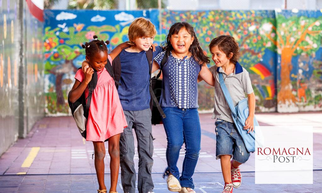 Schoolchildren,Embracing,Happy.,Multi,Cultural,Racial,Classroom.