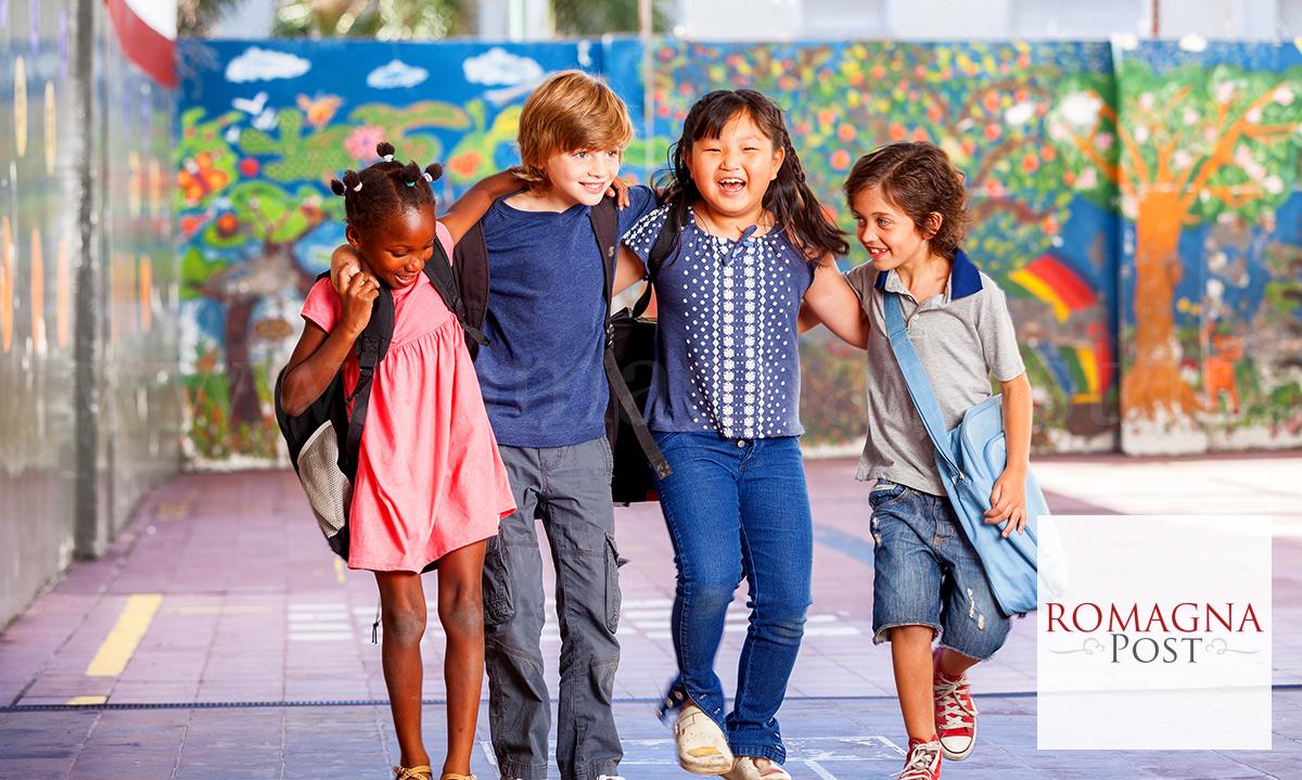 Schoolchildren,Embracing,Happy.,Multi,Cultural,Racial,Classroom.