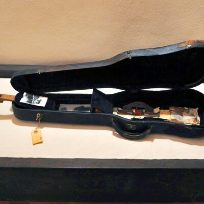 Betty Zanelli, Gaza Borders, tecniche miste, fotografie analogiche su custodia di violino, 2024